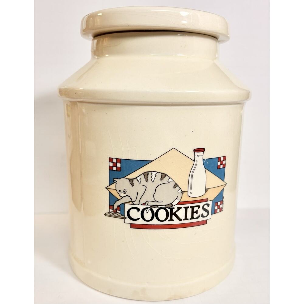 Vtg 1984 Teleflora Milk Can Cookie & Milk Jar Gray Cat Farm Country 8x6 Retro